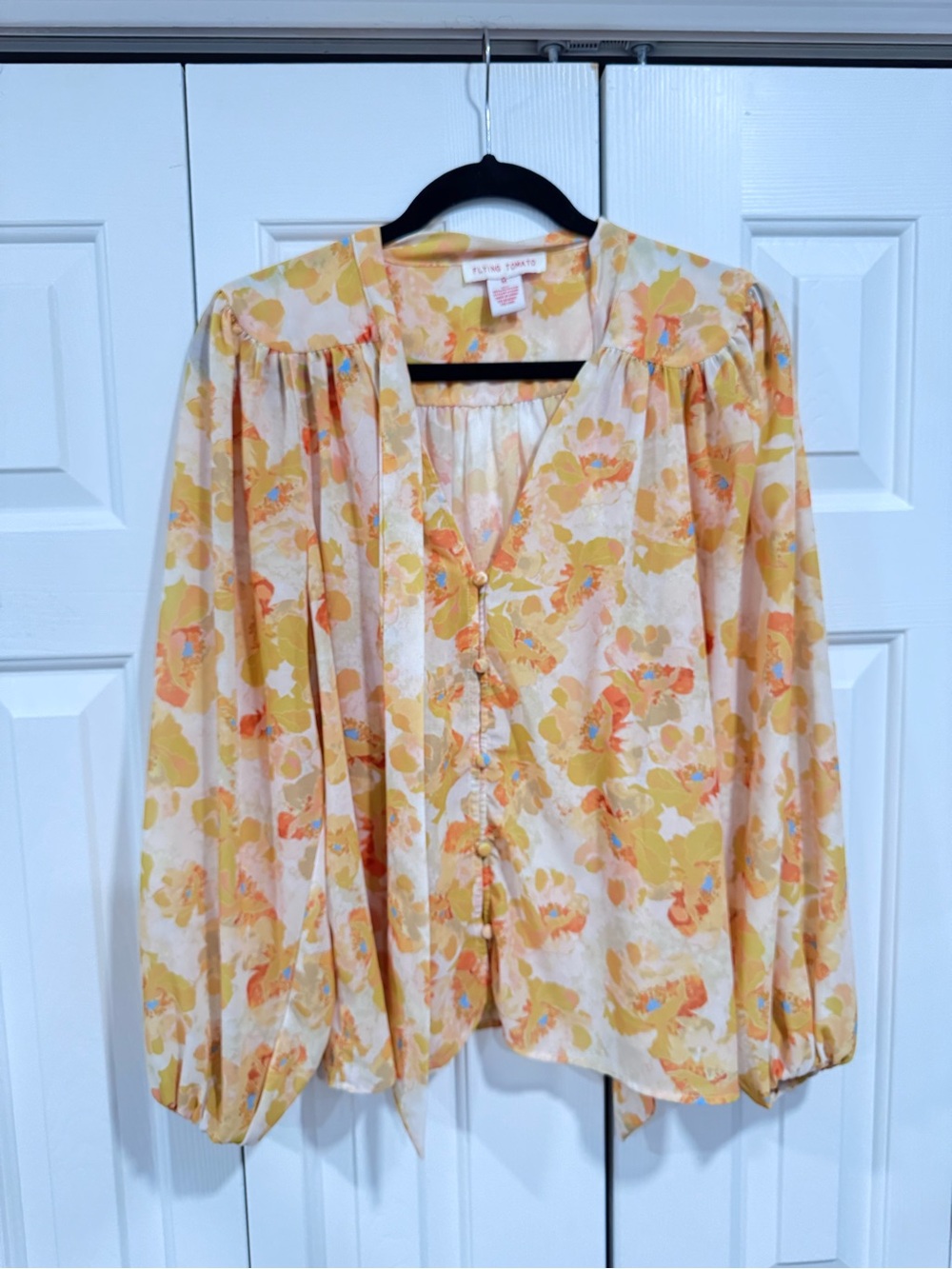 Flying Tomato Yellow & Peach Floral Button Blouse
